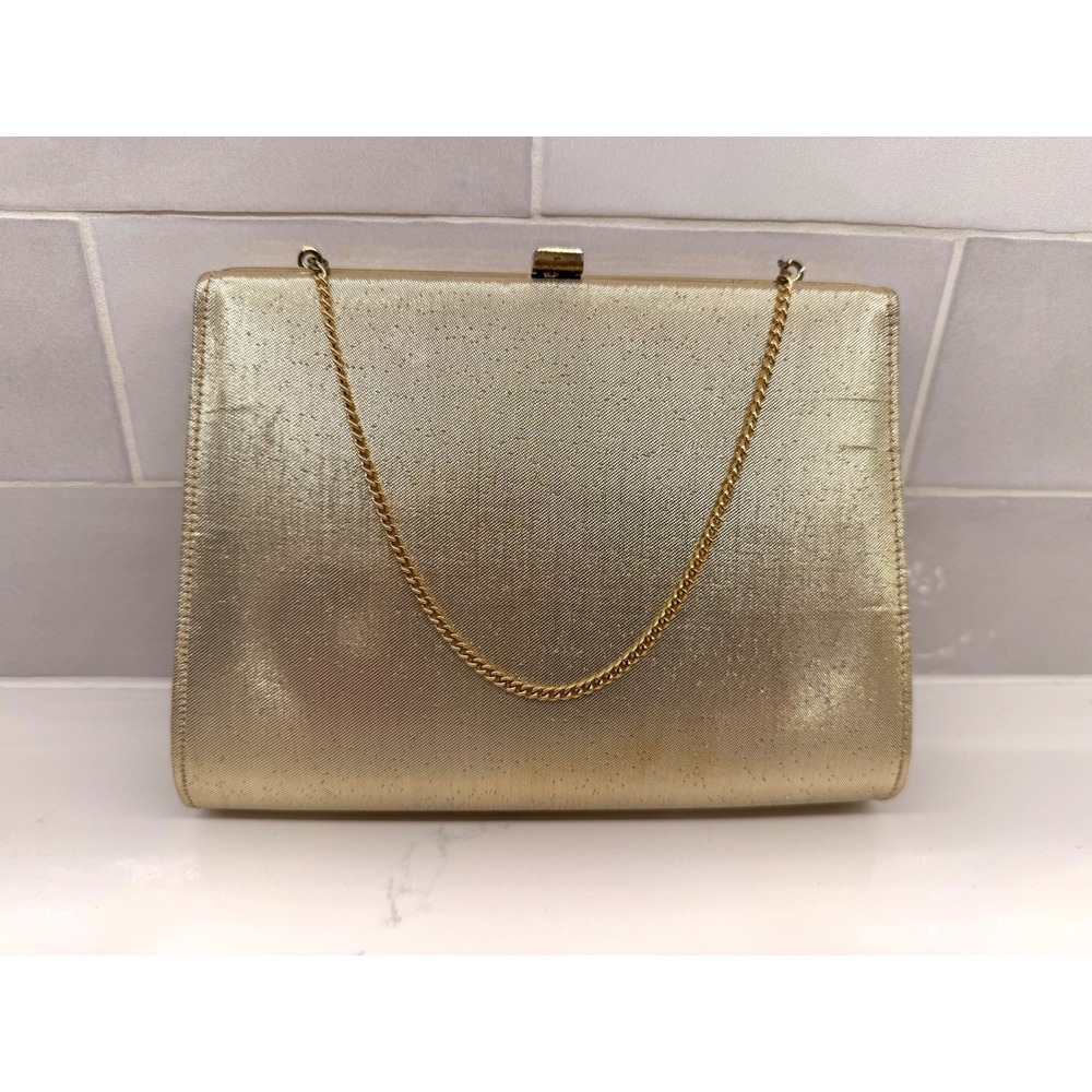 Vintage Evening Clutchâ Bag Womens Small Gold Fair Metallic Chain Strap Formal